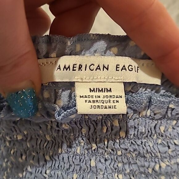 American‎ eagle outfitters womens light blue polkadot cropped long sleeve shirt - Picture 4 of 6